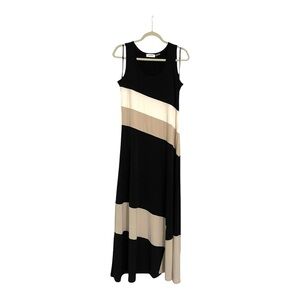 Calvin Klein Elegant Black and Cream Maxi Dress Large